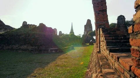 Sunset over Temple Ruins of Ayutthaya Stock Footage