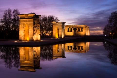 Sunset over the Templo de debod. The Temple of Debod is an ancient Egyptian t Stock Photos