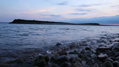 Sunset Over Tidal Island 4K Slow Motion Stock Footage 212077229