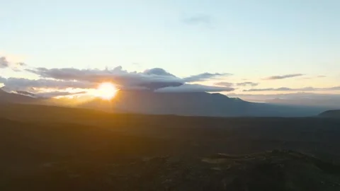 Sunset over Tolbachinsky Dol volcanic plateau in Kamchatka aerial landscape Stock Footage 336295348