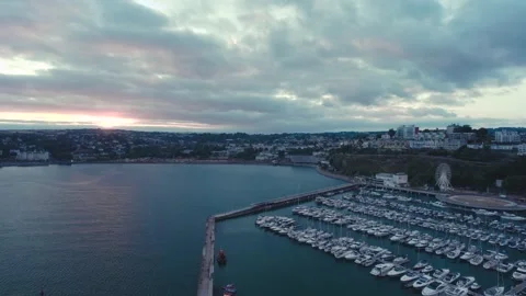 Sunset over Torquay Marina from a drone, English Riviera, Torbay, Devon, England 動画素材 202869929
