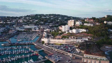 Sunset over Torquay Marina from a drone, English Riviera, Torbay, Devon, England 動画素材 207107445