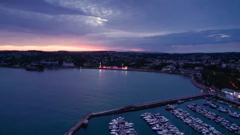 Sunset over Torquay Marina from a drone, English Riviera, Torbay, Devon, England 動画素材 207486028