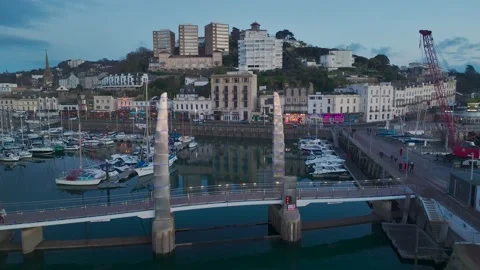Sunset over Torquay Marina from a drone, English Riviera, Torbay, Devon, England 動画素材 229557366