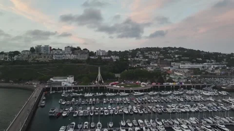 Sunset over Torquay Marina from a drone, English Riviera, Torbay, Devon, England Stockbeeldmateriaal 254866071