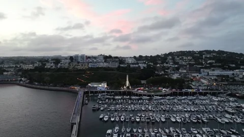 Sunset over Torquay Marina from a drone, English Riviera, Torbay, Devon, England Stockbeeldmateriaal 254866446