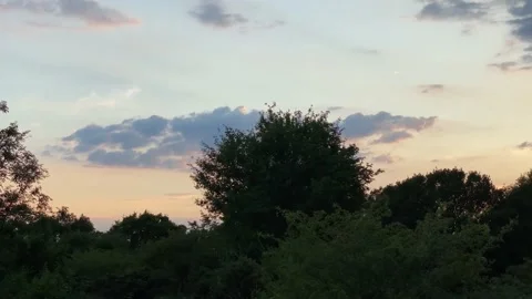 Sunset over the trees in the mountains Stock Footage 136842764