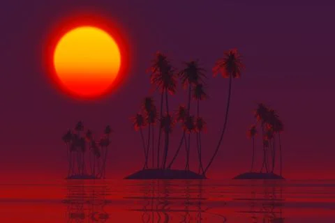 Sunset over tropic islands Illustrazione stock