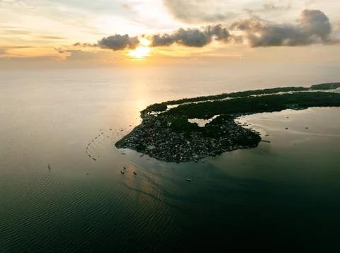 Sunset Over Tropical Forested Peninsula Stock Photos