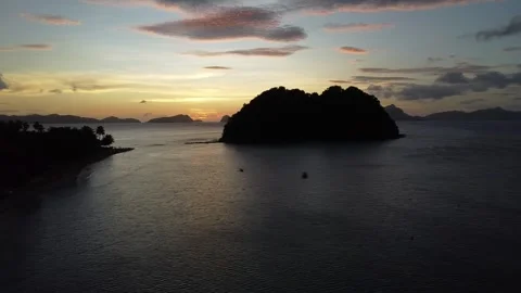 Sunset Over Tropical Islands at Las Cabanas Beach, El Nido Stock Footage 344477734