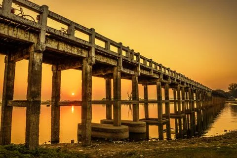 Sunset over the U Bein Bridge in Myanmar Stock Photos