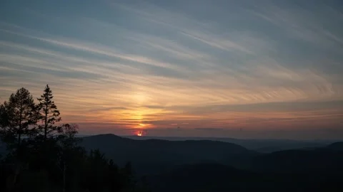 Sunset over Ural mountains. Sky with clouds time lapse Stock Footage 192849756