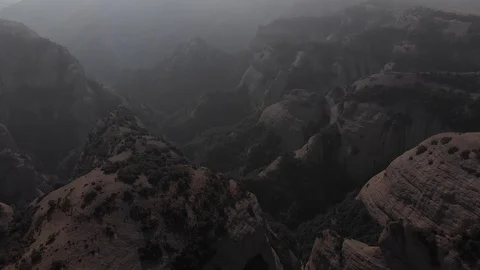 Sunset Over a Valley of Gorges Stock Footage 123419091