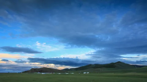 Sunset over the valley of the Ulaan river, Mongolia. Full HD Stock Footage 68934761
