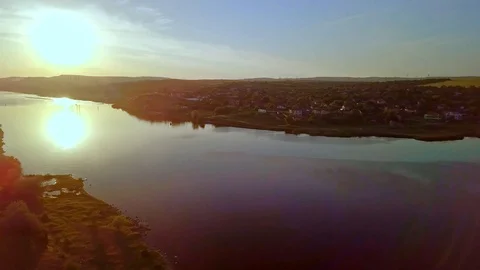 Sunset over the Varna lake near Beloslav Stock Footage
