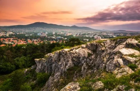 Sunset over a village Stock Photos