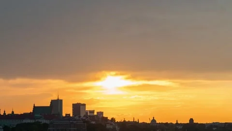 Sunset Over Vistula River and Warsaw Old Town Skyline Time-Lapse Stock Footage 279141772