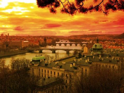 Sunset over Vltava Foto stock