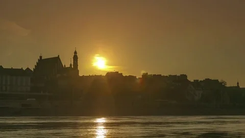 Sunset over the Warsaw's Old Town, Poland Stockbeeldmateriaal 79825320