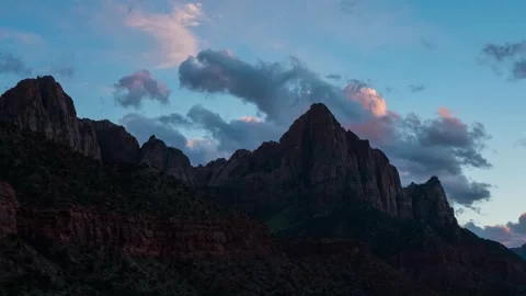 Sunset over The Watchman Peak and Zion Canyon in Zion National Park, Utah, USA Stock Footage 332021135