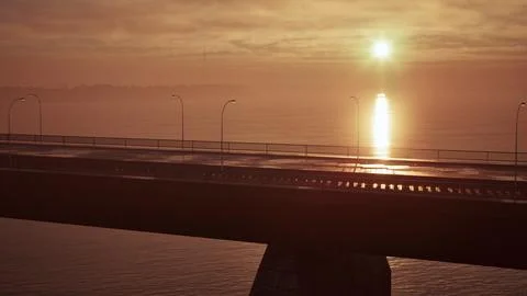 Sunset Over Water Bridge Ilustração Stock