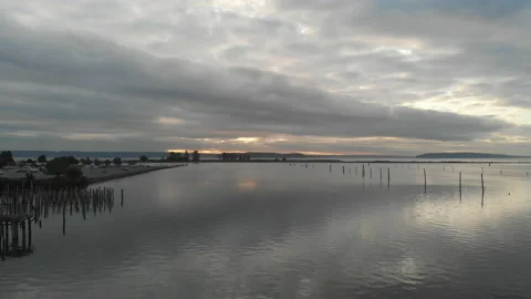 Sunset Over Water Horizontal Tracking Shot, Port of Everett, Washington Stock Footage 172563642