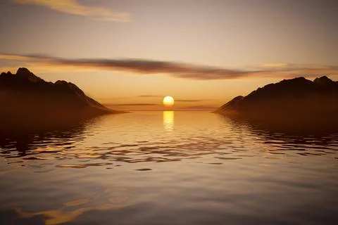 Sunset over the water Stock Illustration