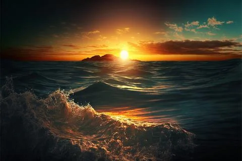 Sunset over water wallpaper Stock Illustration
