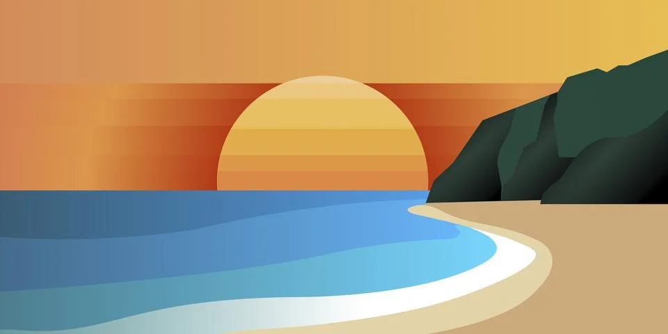 Sunset Over  Waves Stock Illustration