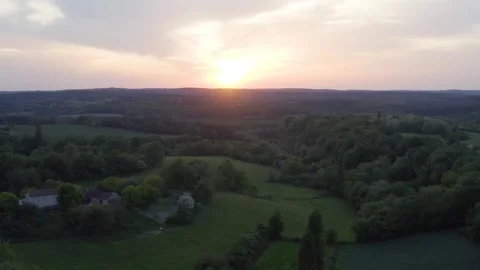 Sunset over wheat fields in the countryside, Gers, France Stock Footage 344247455