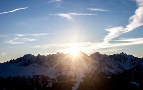 Sunset over winter Alps Foto stock