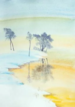 Sunset over the winter lake Stock Illustration