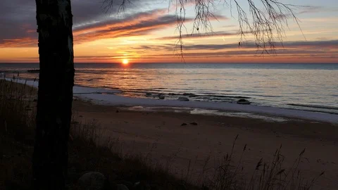 Sunset over winter sea Stock-Footage 99937074