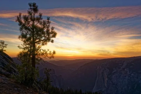 Sunset over Yosemite Valley Stock Photos