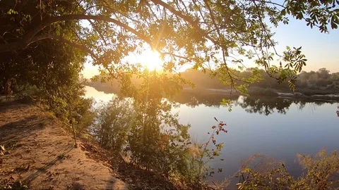 Sunset over Zambezi river in Namibia Stock Footage 107286104