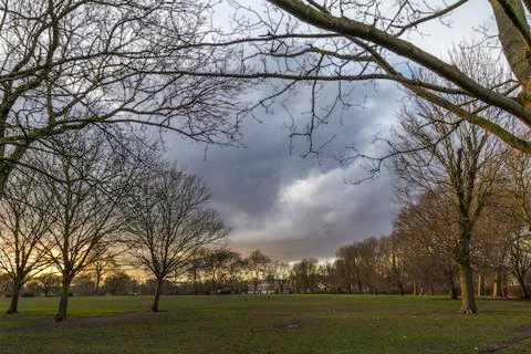 Sunset in a overcast sky in britain Stock Photos