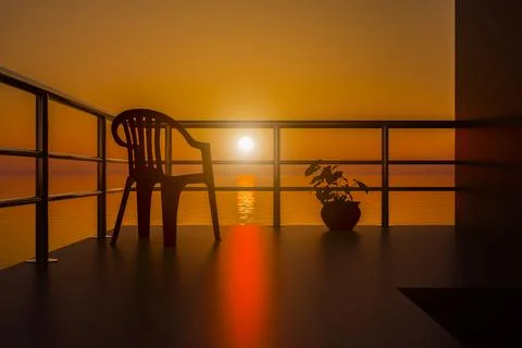 Sunset overlooking the ocean Illustrazione stock