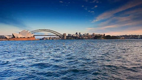 Sunset overlooking Sydney Skyline. Pan Left Motion Effect Stock Footage 105513610
