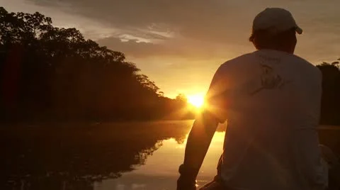 Sunset Paddeling On Amazon River Video stock 10803253