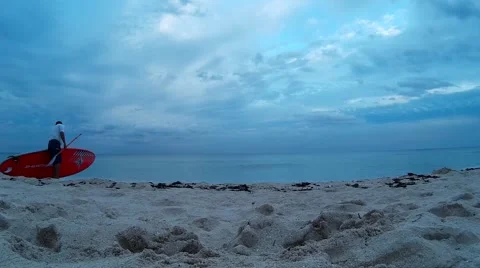Sunset Paddleboard Timelapse Miami Beach 스톡 동영상 49780246