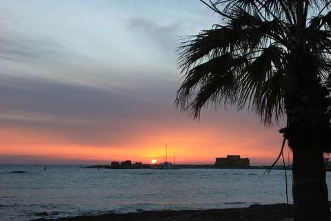 Sunset in Pafos Cyprus Stock Photos