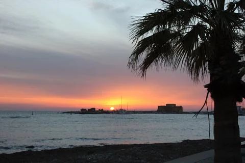 Sunset in Pafos Cyprus Stock Photos