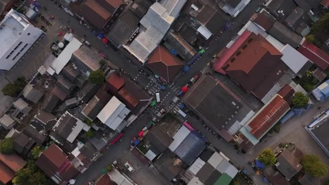 Sunset-painted sky over Pai village, top-down view Stock Footage 302280113