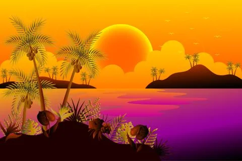 Sunset palm Stock Illustration