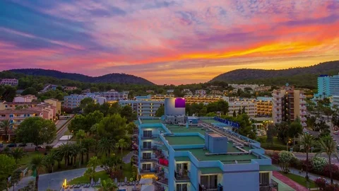 Sunset in Palma Nova city Mallorca Stock Footage