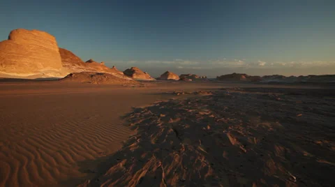 Sunset pan of the Agabat, White Desert, Egypt Stock Footage 35276546
