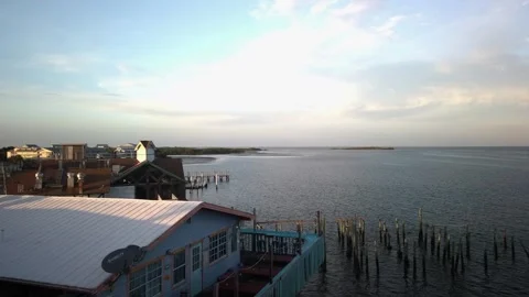 Sunset Pan of Cedar Key Florida Dock Stock Footage 243956646