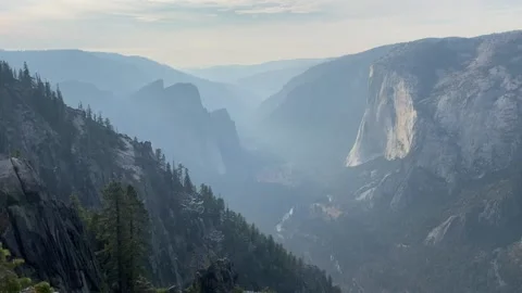 Sunset Pan Looking Into Yosemite Valley Stock Footage 169002156