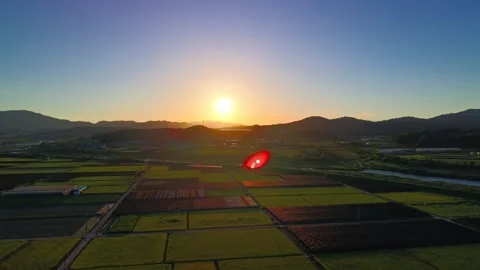 Sunset Pan Over Ginseng Fields and Farmland Valley in Geumsan Korea Stock Footage 347371748