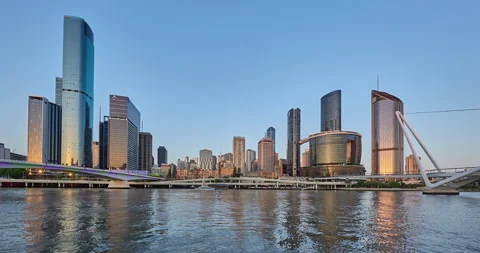 Sunset pan Time Lapse of Brisbane CBD, QLD, Australia, 10-16-2025 Stock Footage 320035246
